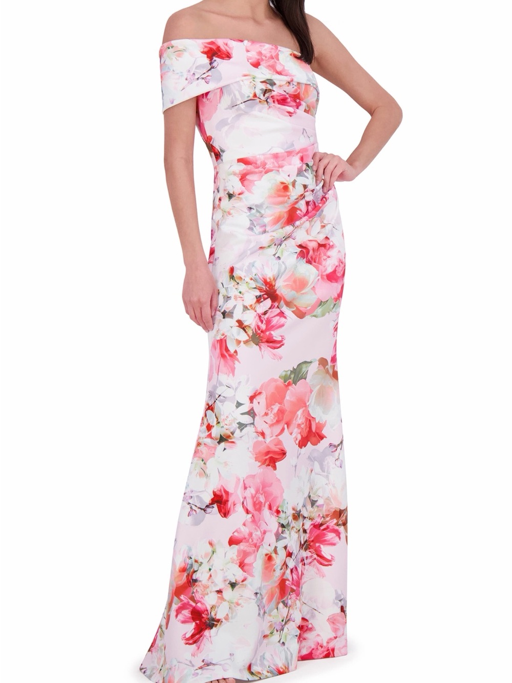 Eliza J Pink Floral Off-Shoulder mermaid gown - Picture 6 of 12